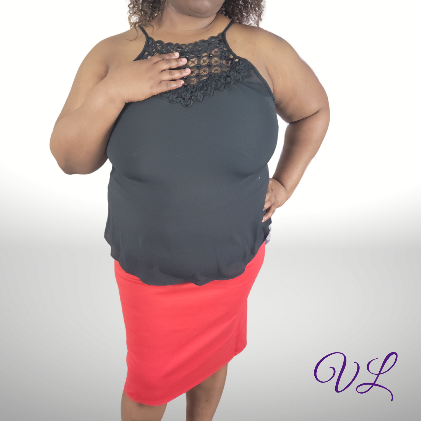 The Alani is a black crocheted halter tank top. With small black beads hand sewn on top of the crochet pattern to give it a bit of elegance. This top comes with spaghetti straps plus the back has a draw sting tie that will give a peek hole effect. Made in the U.S.A. of 100% polyester this top has little to no stretch. The Alani can be pair with jeans or skirts this will become one of your favorites tops to own.